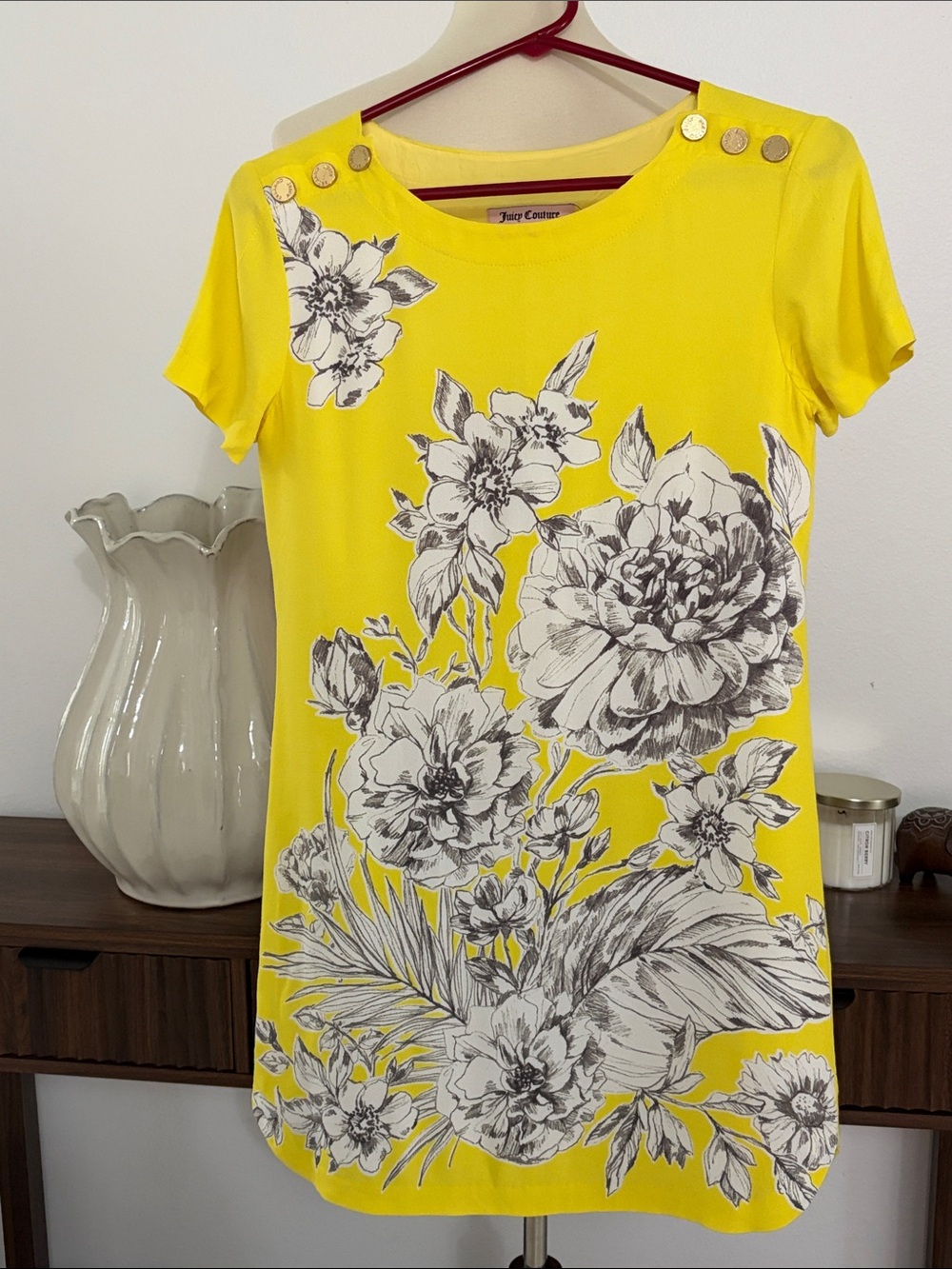 Juicy Couture Yellow Mini Dress with Black & White Floral Print